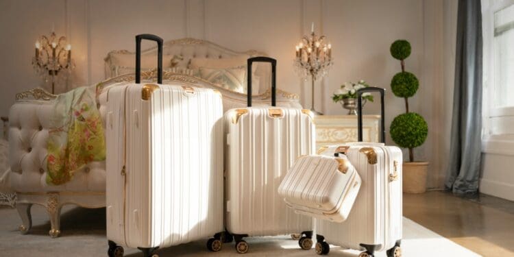 luggage sitting in a hotel room